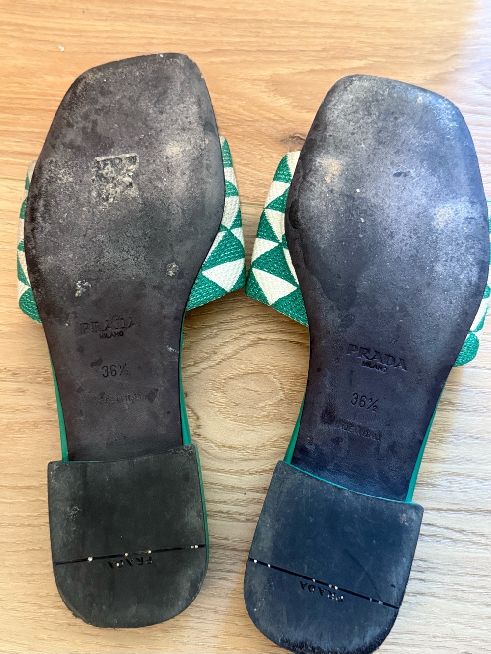 Authentic Prada Green and White Geometric Slide Mules - Picture 8 of 11